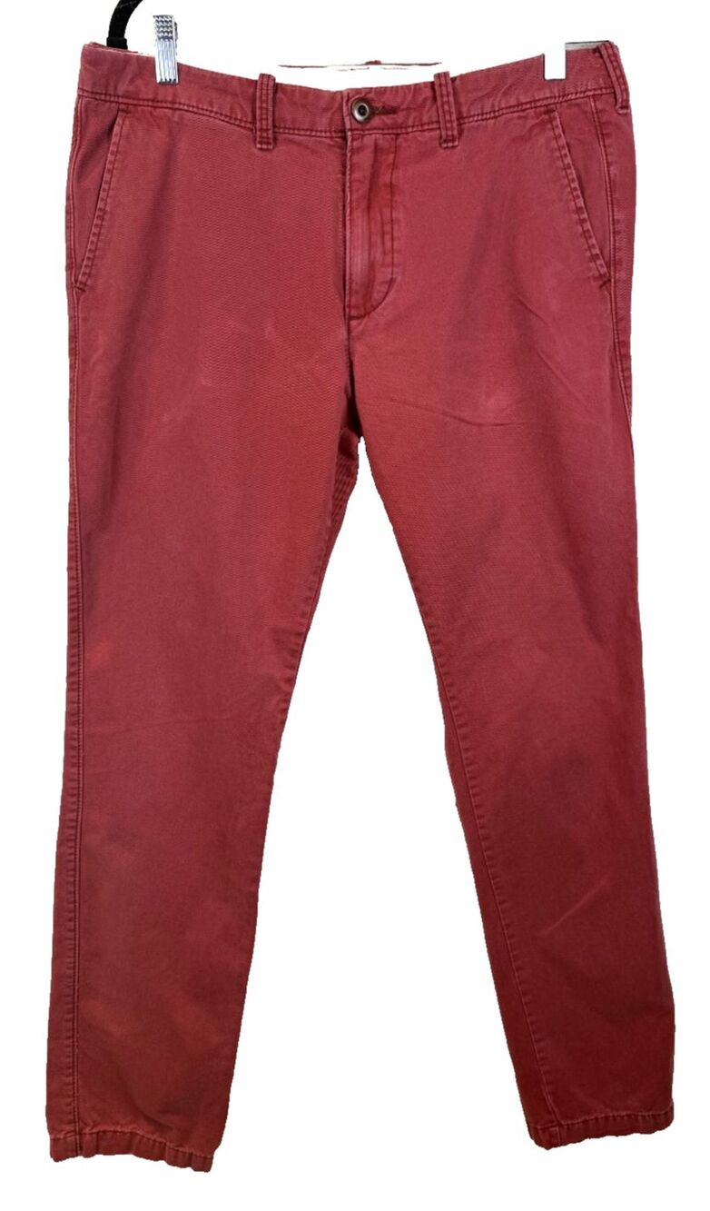 Hollister Mens Chino Pants 35x32 Red Cotton Casual Slim Straight Trousers Flat
